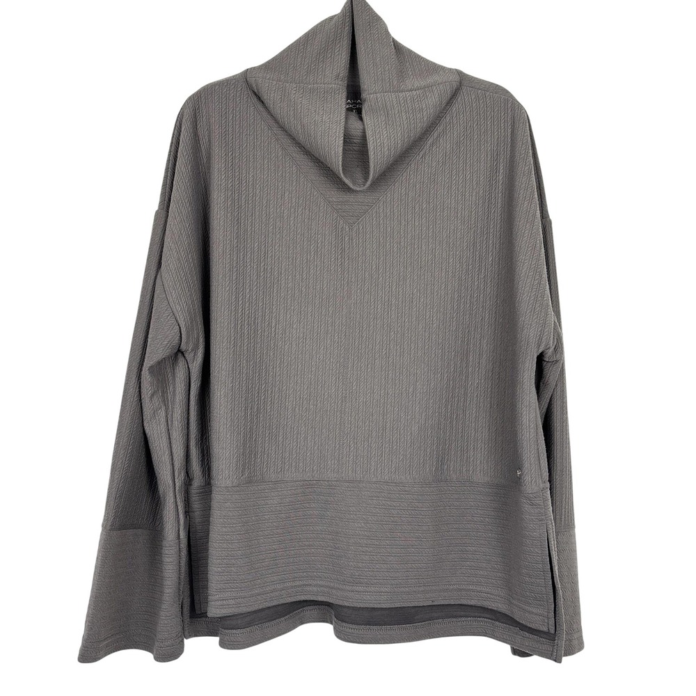 TAHARI SPORT Sweater Womens Size XL Grey Pullover Knit Cowl‎ Neck Ribbed Relaxed